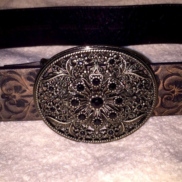 Guess Cowgirl Leather Belt - Black and Gray - Picture 1 of 5